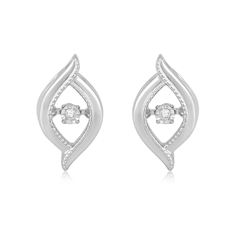 Jewelili Sterling Silver With Natural White Diamonds Dancing Love Earrings