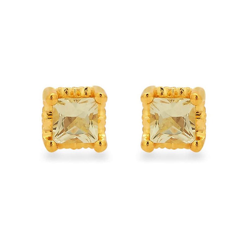Jewelili 10K Yellow Gold with 1/2 CTTW Treated Yellow Princess Cut Diamonds with Garnet Stud Earrings