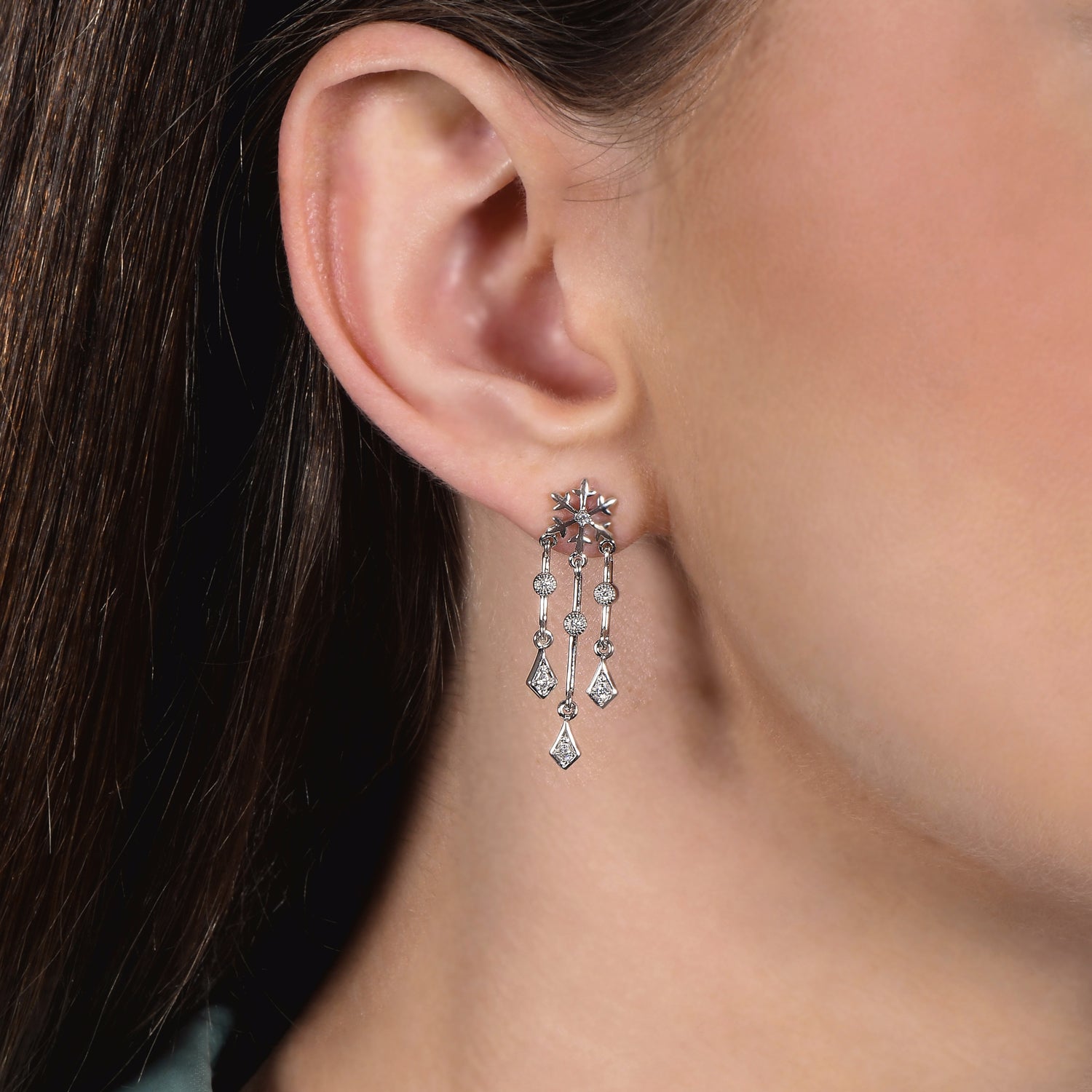 Enchanted Disney Elsa Diamond Frozen Dangling Earrings 14K White Gold Jewelry 1/10 Cttw | Jewelili