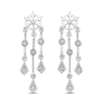 Snowflake Jewelry Set For Women - Sterling Silver Necklace & Earrings With Cubic Zirconia, White/Blue