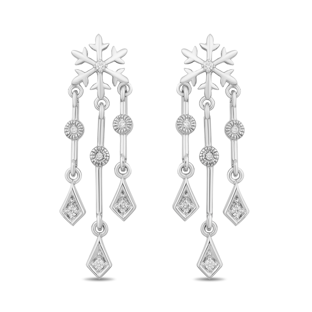 Enchanted Disney Fine Jewelry 14K White Gold 1/10 CTTW Elsa Frozen Dangling Earrings