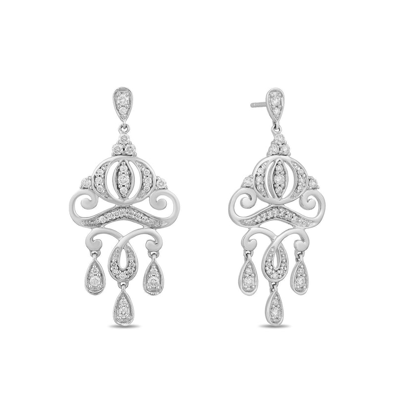 Enchanted Disney Fine Jewelry 14K White Gold 1/2 CTTW Cinderella Carriage Earrings