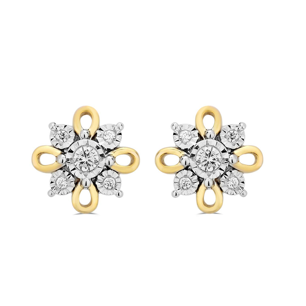 Jewelili 10K White Gold and Yellow Gold with 1/10 CTTW Diamonds Earrings