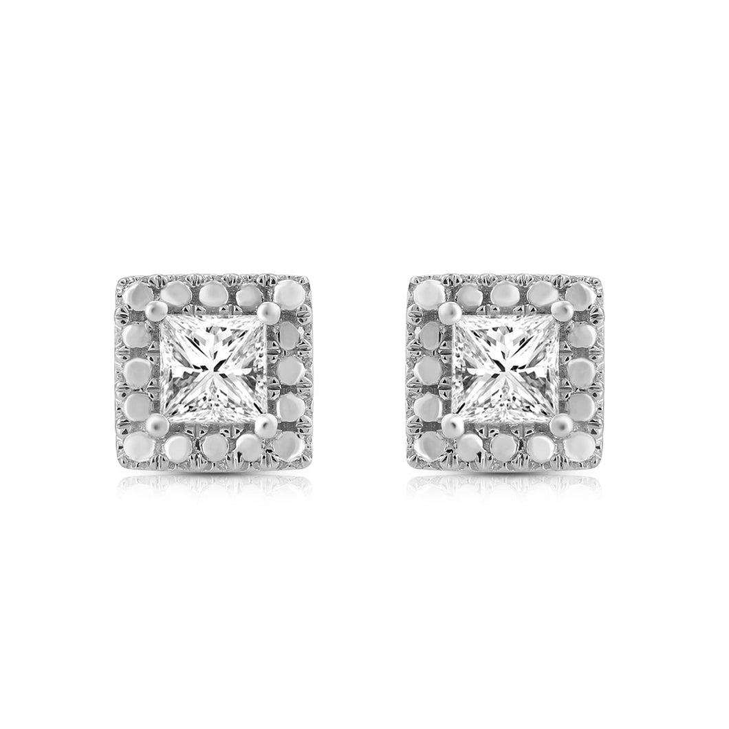 Jewelili Sterling Silver With 1/4 CTTW Diamonds Stud Earrings