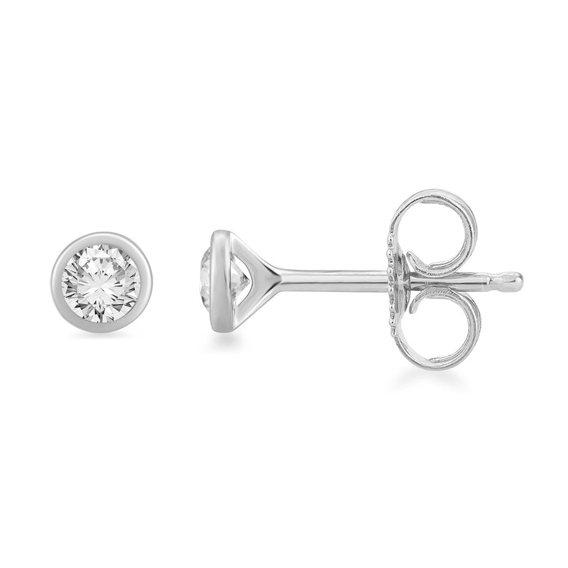 Jewelili Stud Earrings with Natural White Round Diamonds in 10K White Gold 1/6 CTTW View 3