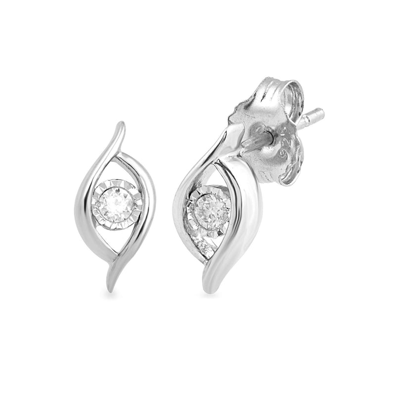 Jewelili Sterling Silver With Diamonds Leaf Stud Earrings