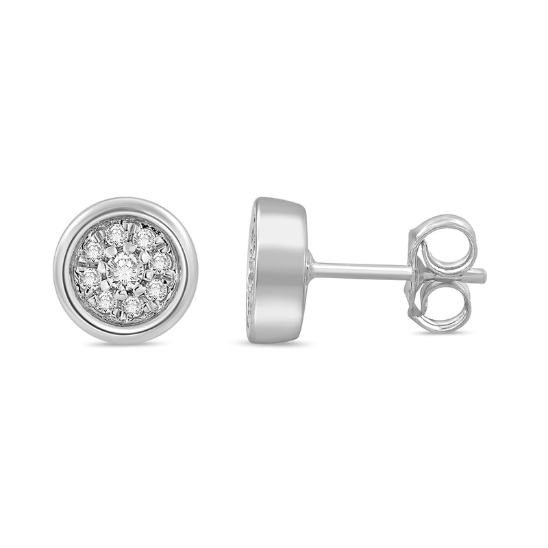 Jewelili Sterling Silver 1/10 CTTW Natural White Round Diamonds Stud Earrings