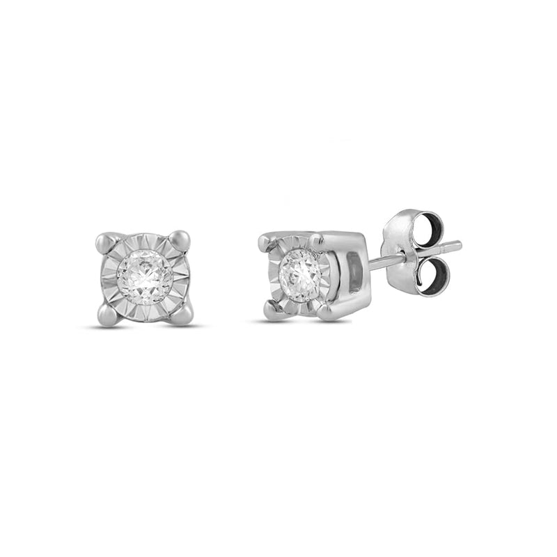 Jewelili Stud Earrings with Diamonds in 14K White Gold View 1