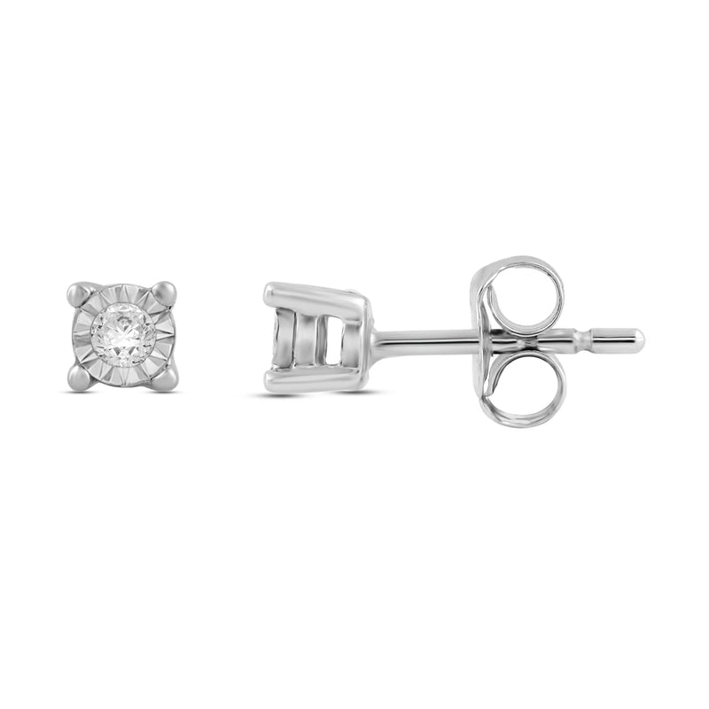 Jewelili Stud Earrings with Diamonds in 14K White Gold View 3