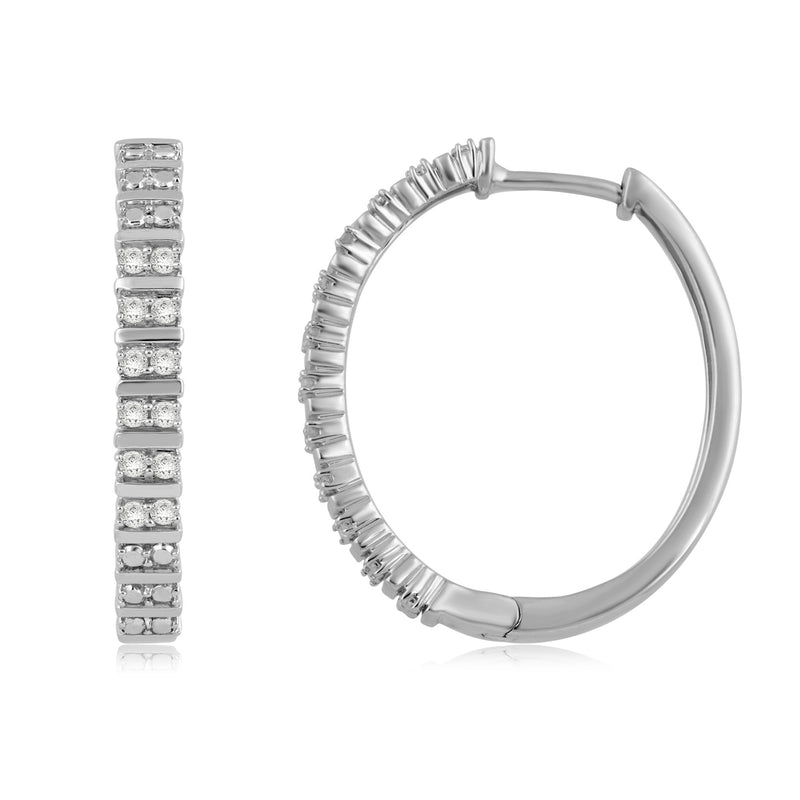 Jewelili Sterling Silver With 1/5 CTTW Natural White Diamond Hoop Earrings