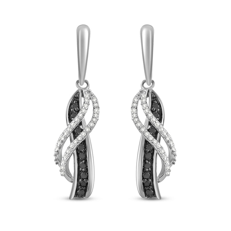 Jewelili Dangle Earrings with Treated Black and White Natural Diamond in Sterling Silver 1/5 CTTW View 2