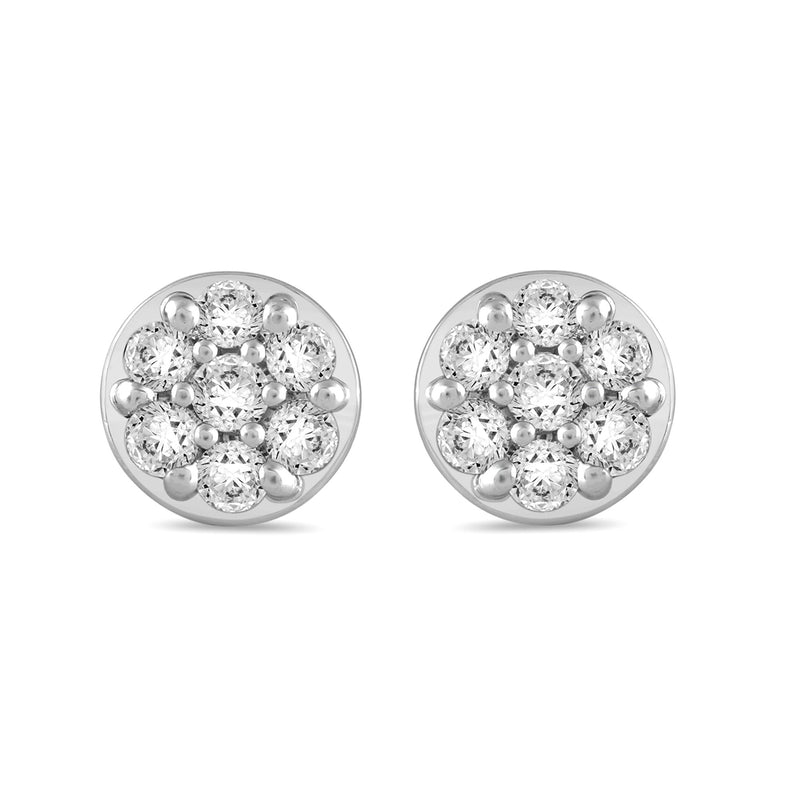 Jewelili Sterling Silver With 1/4 CTTW Natural White Diamonds Cluster Stud Earrings
