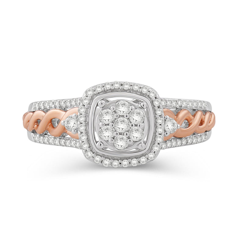 Jewelili Engagement Ring with Natural White Round Diamonds in 14K Rose Gold over Sterling Silver 1/3 CTTW View 2