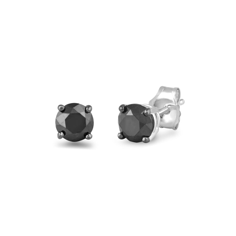 Jewelili Stud Earrings with Treated Black Diamonds in 10K White Gold 1.0 CTTW View 1