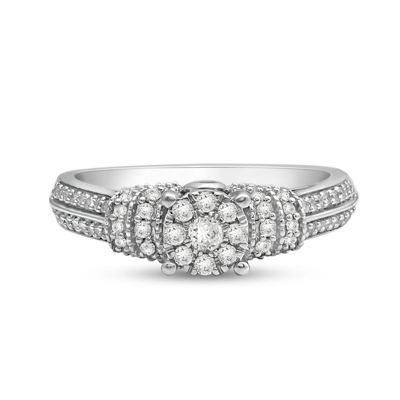Jewelili Sterling Silver With 1/2 CTTW White Diamonds Composite Head Ring