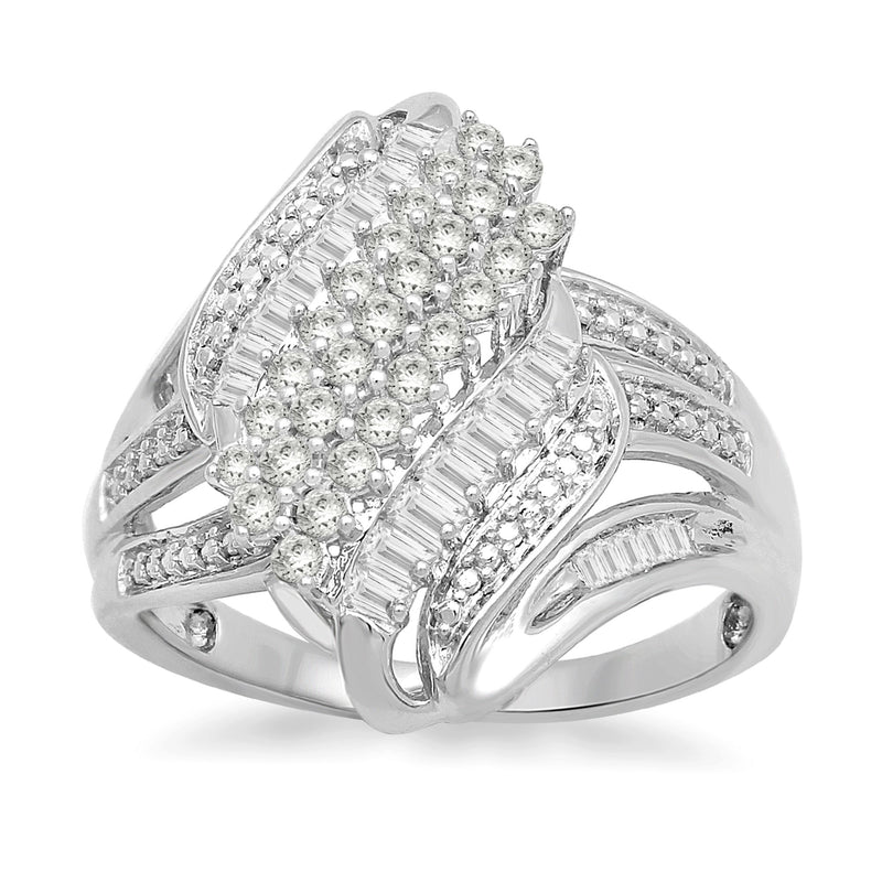Jewelili Sterling Silver With 1/2 CTTW Natural White Round Diamonds Ring