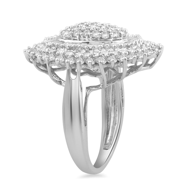Jewelili Sterling Silver with 2.00 CTTW Natural White Round and Baguette Shape Diamonds Ring