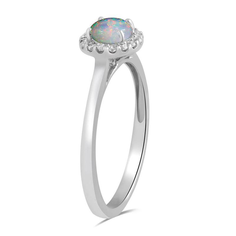 Jewelili Cubic Zirconia Halo Ring with Created Opal in Sterling Silver View 2