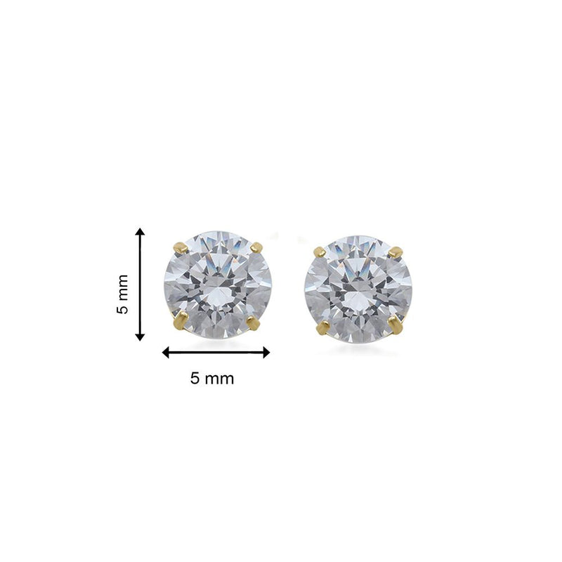 Jewelili Stud Earrings with Cubic Zirconia Solitaire in 10K Yellow Gold View 2