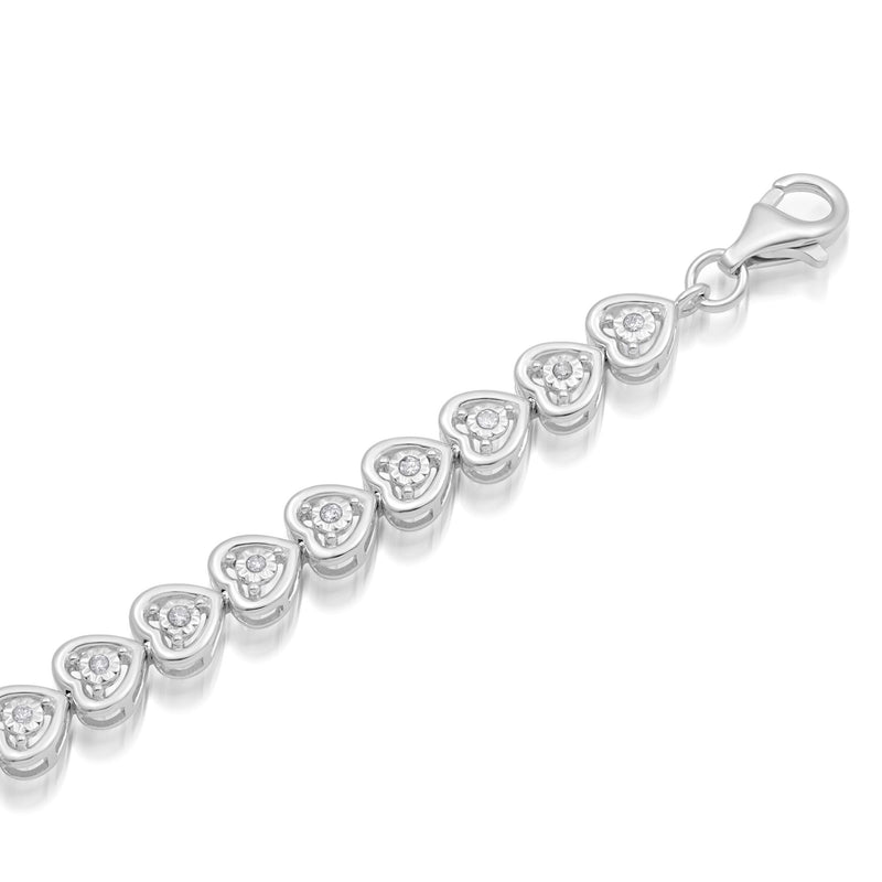 Jewelili Heart and Round-Link Bracelet in Sterling Silver with Natural White Round Miracle Set Diamonds 1/4 CTTW View 3