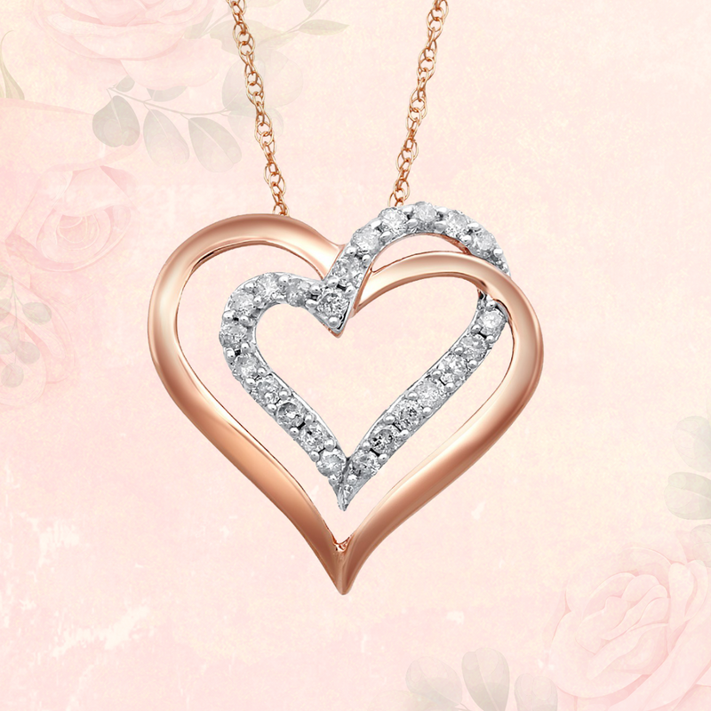Jewelili Heart Pendant Necklace Diamond Jewelry in Gold - View 6