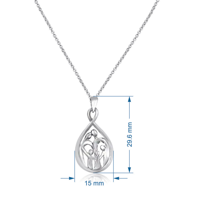 Jewelili Sterling Silver With Parent and Three Children Family Necklace Pendant