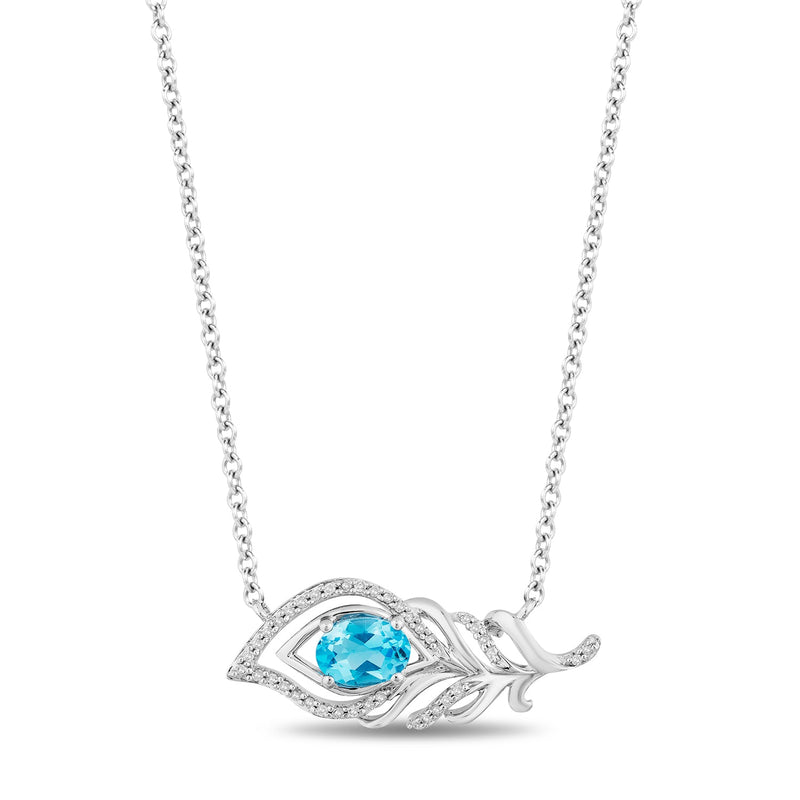 Disney Jasmine Inspired Diamond & Blue Topaz Necklace Sterling Silver 1/10 CTTW View 1