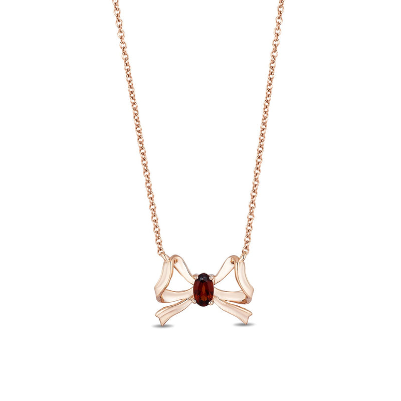 Enchanted Disney Fine Jewelry 10K Rose Gold with Red Garnet Snow White Bow Pendant Necklace