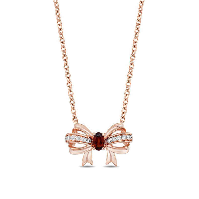 Enchanted Disney Fine Jewelry 10K Rose Gold With 1/10 CTTW Diamond and Garnet Snow White Pendant Necklace