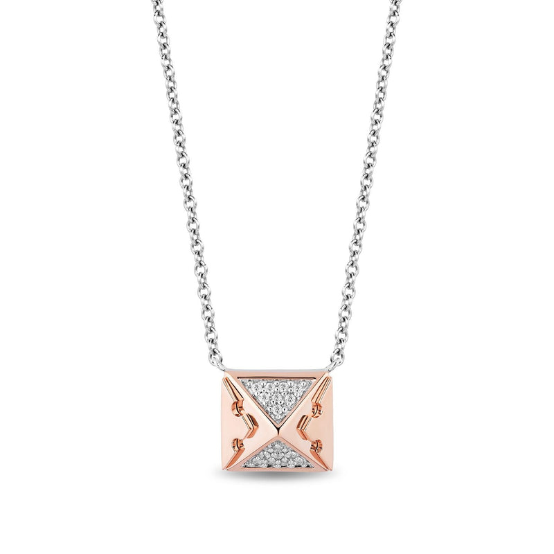 Enchanted Disney Fine Jewelry 10K Rose Gold and Sterling Silver 1/15 CTTW Diamond Aurora Pyramid Pendant Necklace
