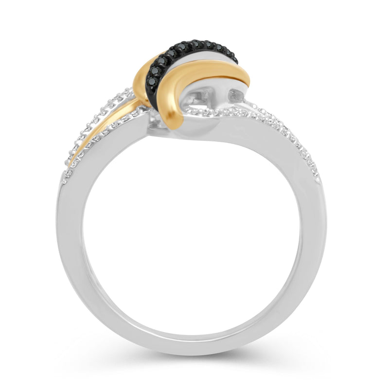 Jewelili Sterling Silver and 10K Yellow Gold With 1/5 CTTW Treated Black and White Diamonds Ring