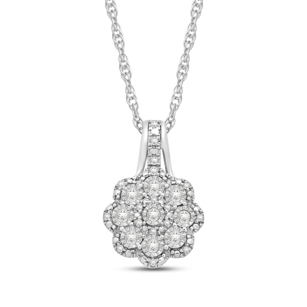 Jewelili Floral Miracle Plate Pendant Necklace with Natural White Round Diamonds in Sterling Silver 1/5 CTTW View 1