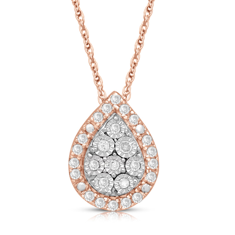 Jewelili Cluster Pendant Necklace with Round Natural Diamonds in Rose Gold over Sterling Silver 1/5 CTTW View 1