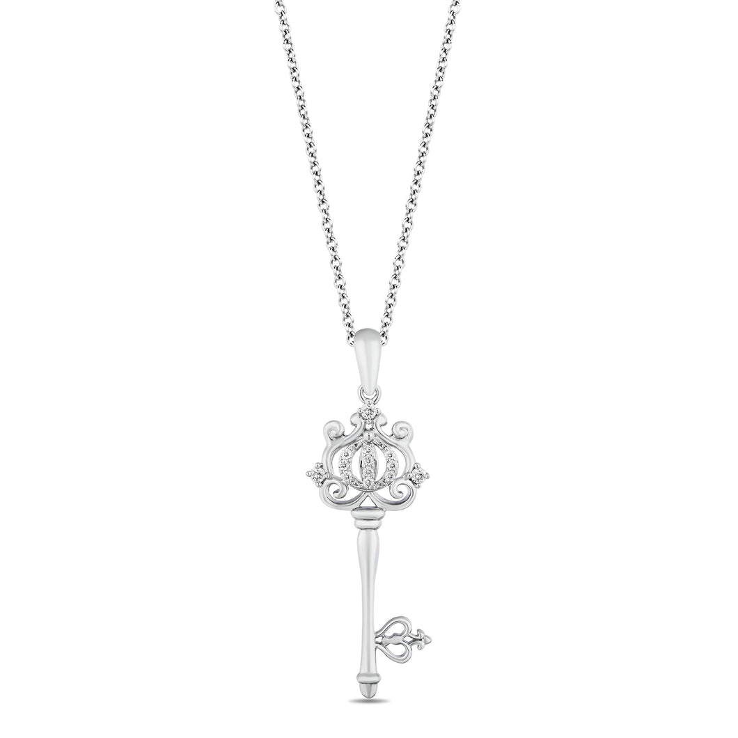 Enchanted Disney Fine Jewelry Sterling Silver with 1/10 CTTW Diamond Cinderella Pendant Necklace