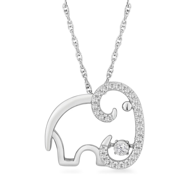 Jewelili Sterling Silver With 1/10 CTTW Dancing Diamonds Pendant Necklace