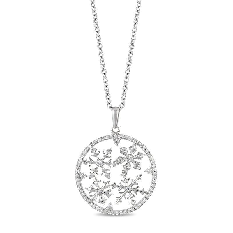Enchanted Disney Fine Jewelry Sterling Silver With 1/4 Cttw Diamond Elsa Snowflake Pendant
