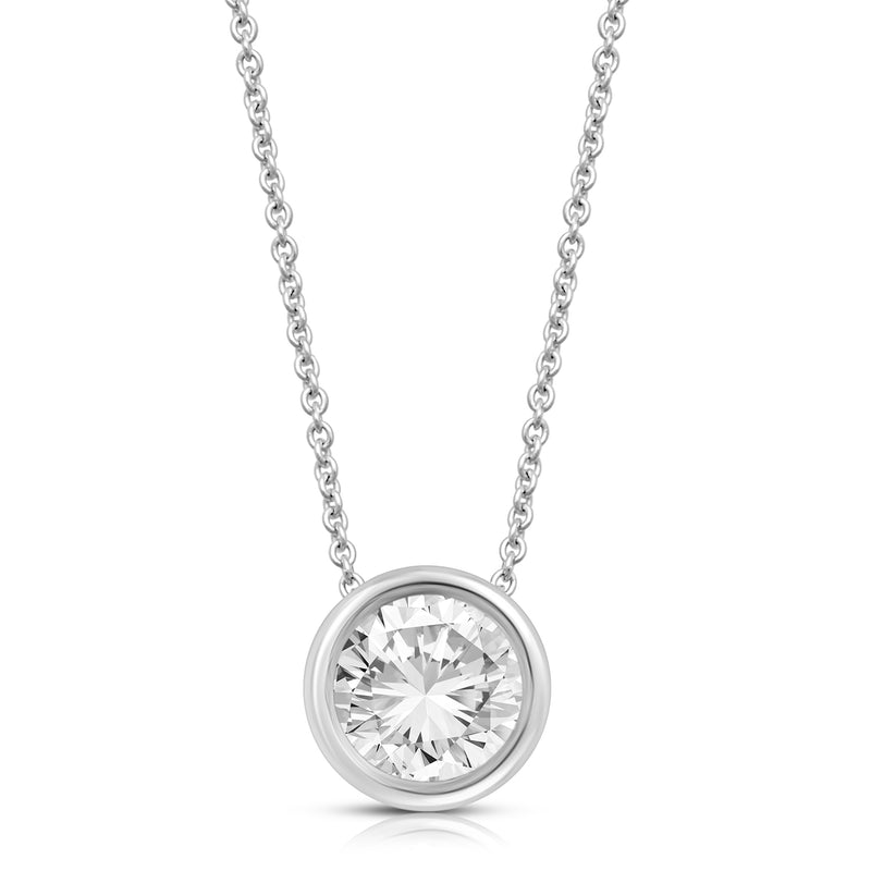 Jewelili 14K White Gold With 1/4 CTTW Natural Round White Diamonds Pendant Necklace