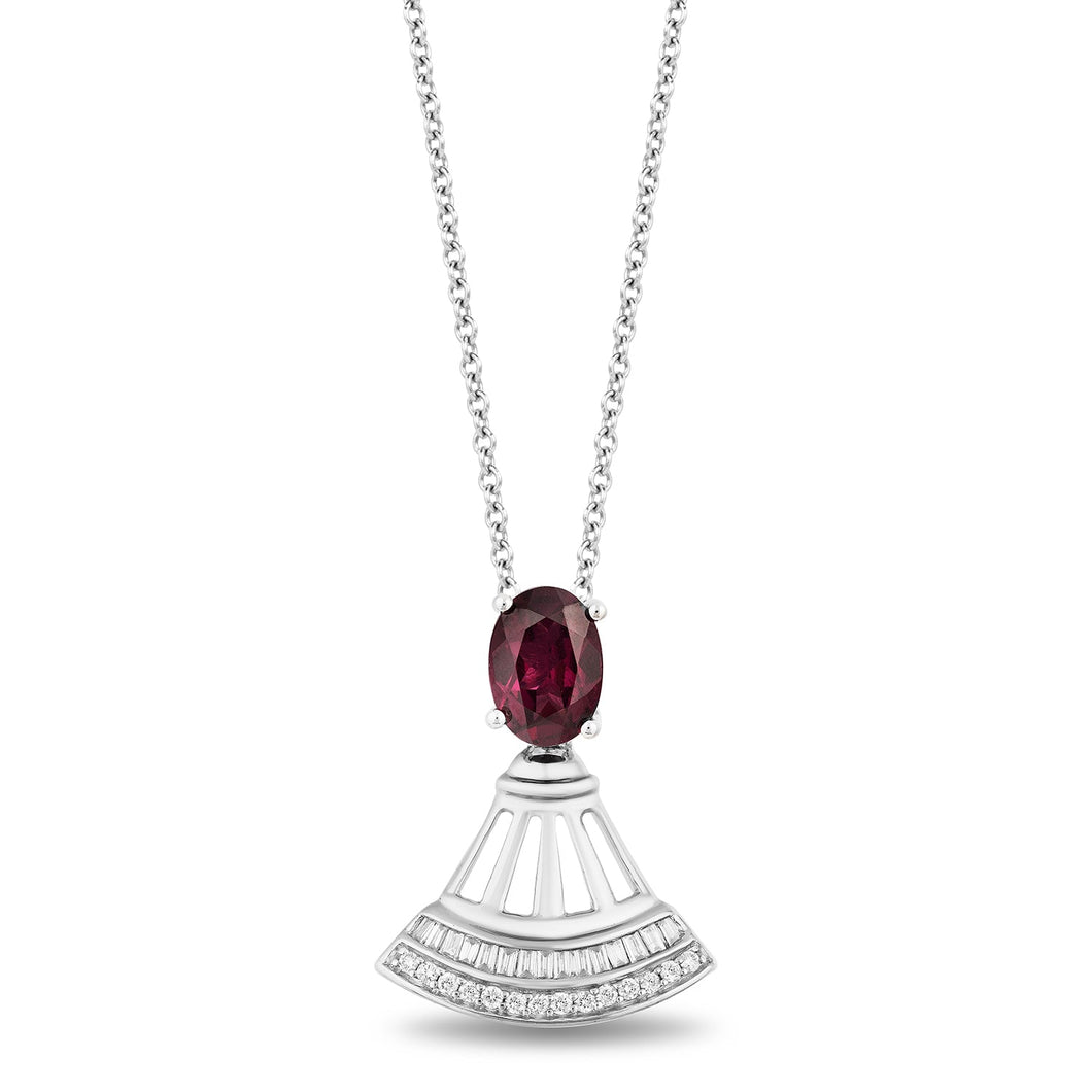 Enchanted Disney Fine Jewelry Sterling Silver with 1/4 CTTW Diamond and Rhodolite Garnet Mulan Pendant Necklace