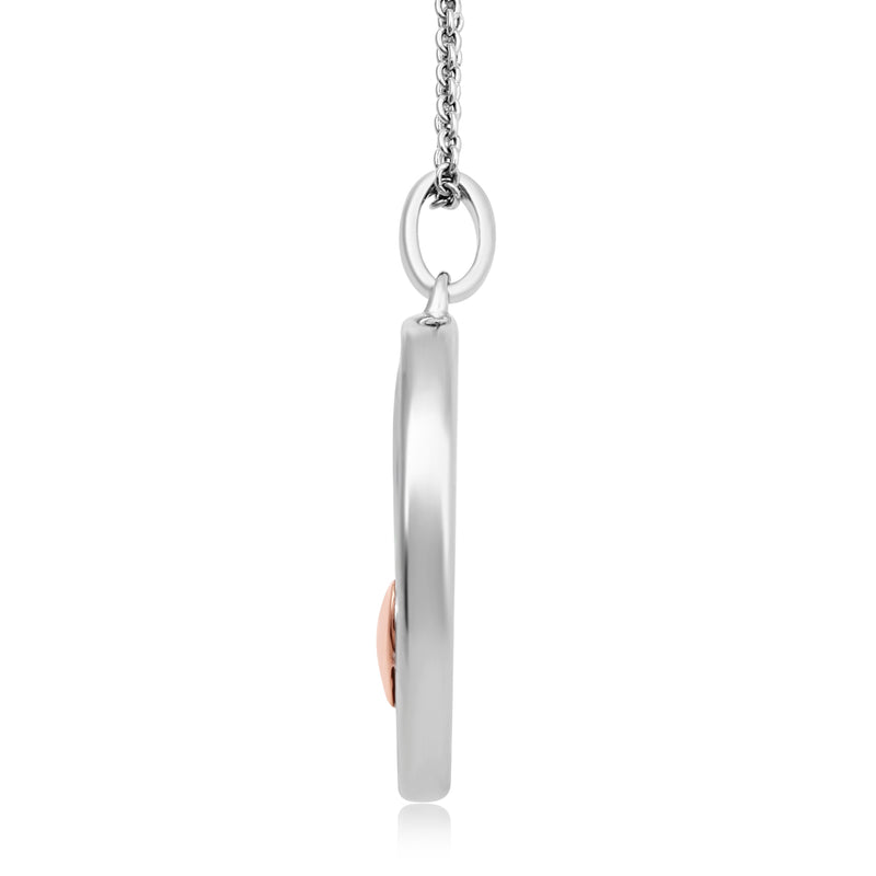 Jewelili Sterling Silver and 10K Rose Gold With Natural White Diamonds Pendant Necklace