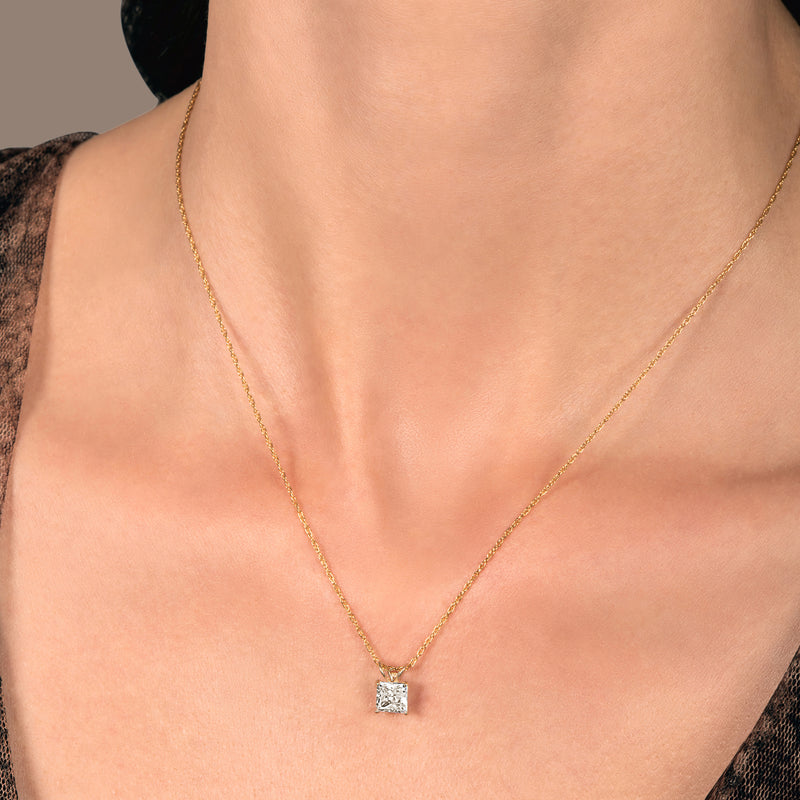 Jewelili 10K Yellow Gold With Cubic Zirconia Solitaire Pendant Necklace