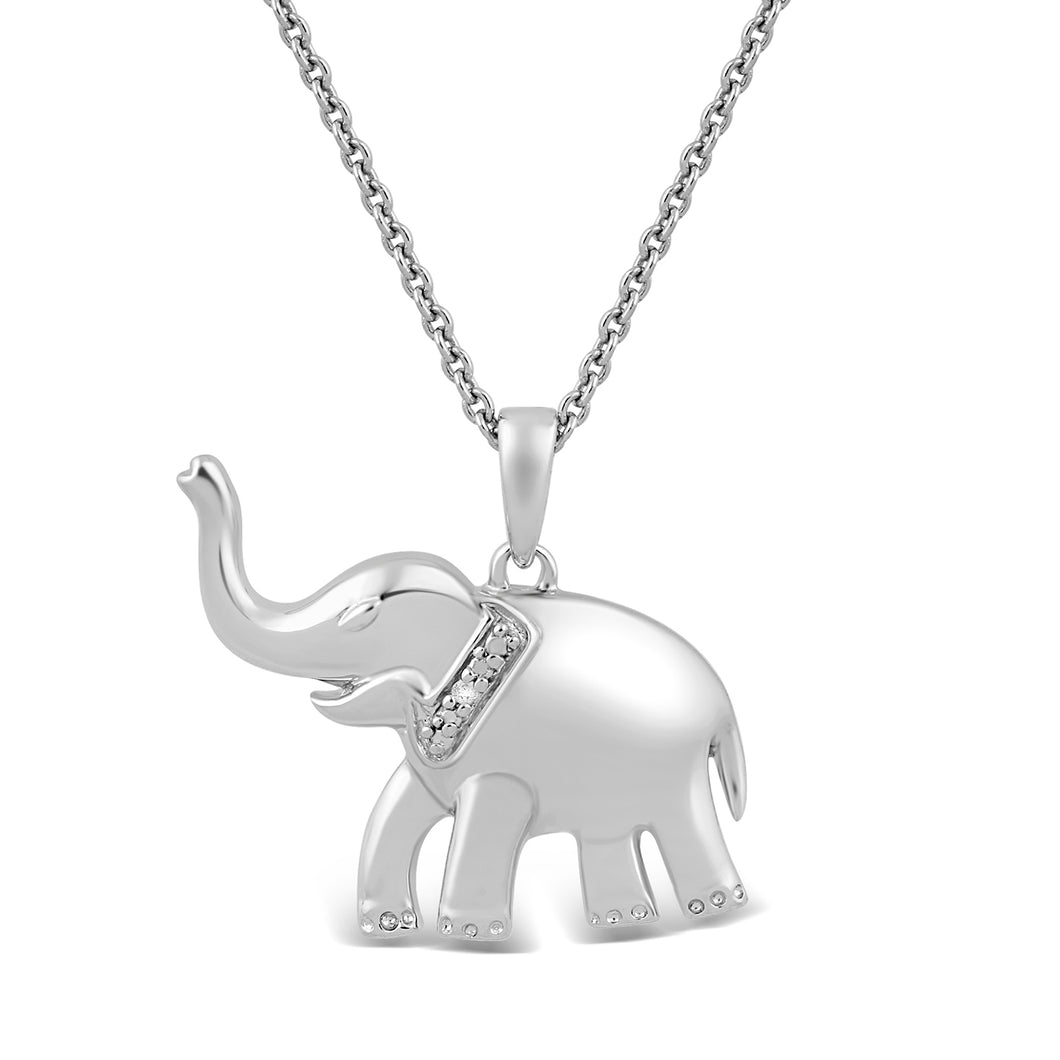 Jewelili Sterling Silver Natural White Round Diamonds Elephant Pendant Necklace