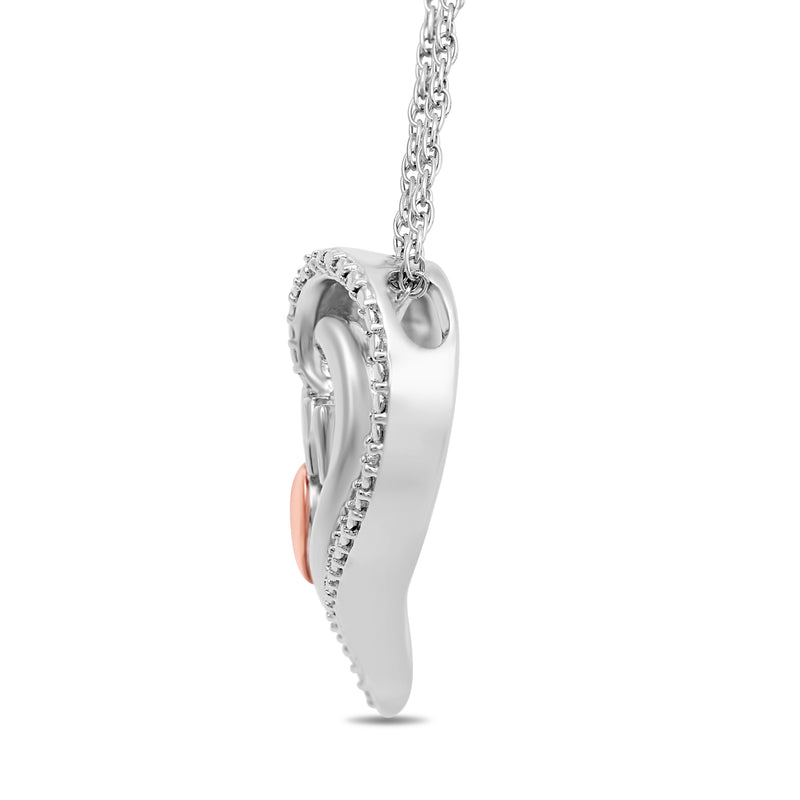 Jewelili Sterling Silver and 10K Rose Gold With Natural White Diamond "Mom" Heart Pendant Necklace