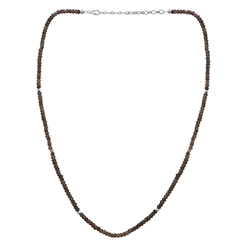 Jewelili Sterling Silver With Smokey Quartz Bead Pendant Necklace