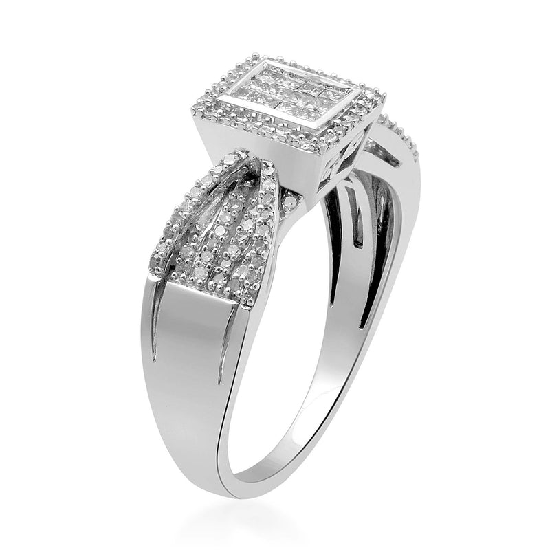 Jewelili Engagement Ring with Round Diamonds in 10K White Gold 1/2 CTTW View 2
