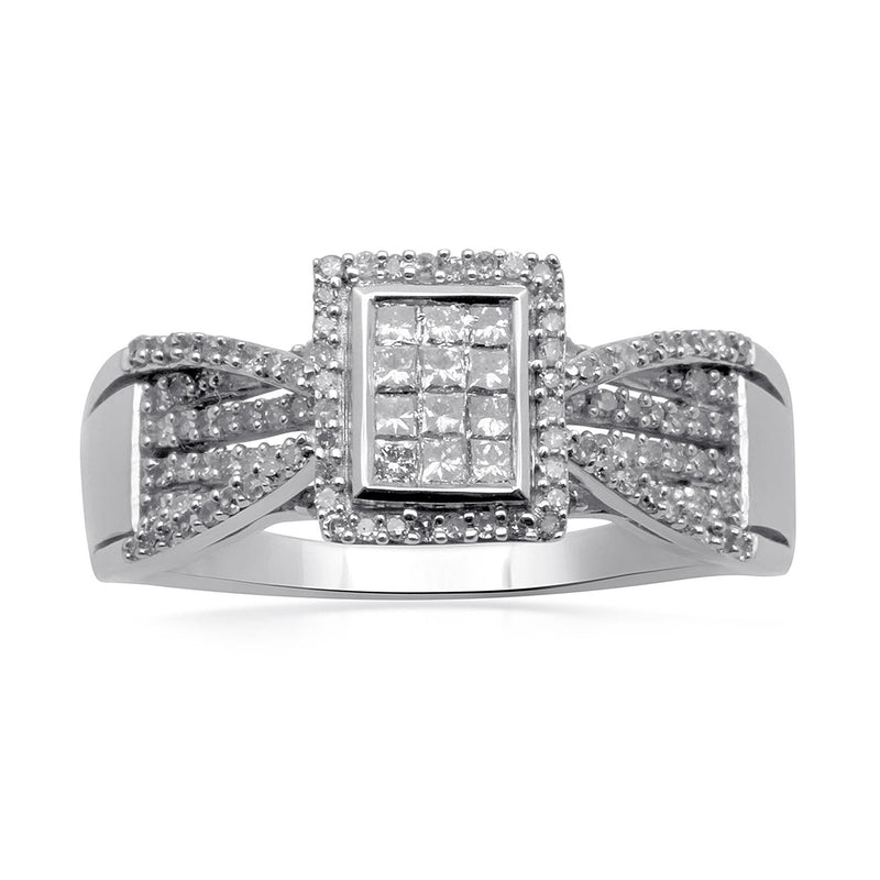 Jewelili Engagement Ring with Round Diamonds in 10K White Gold 1/2 CTTW View 1