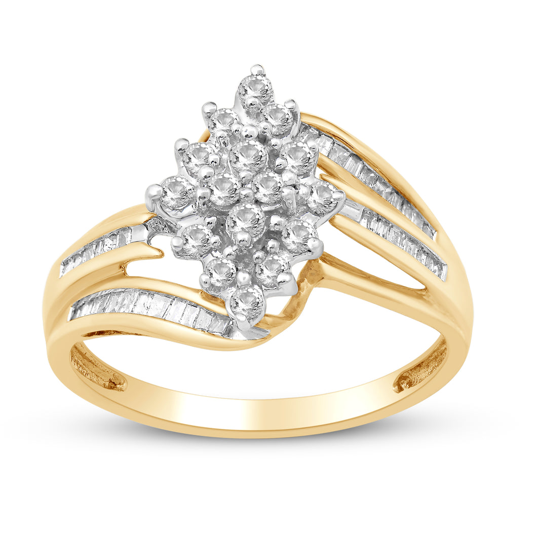 Jewelili Cluster Ring with Diamonds in 10K Yellow Gold 1/2 CTTW View 1