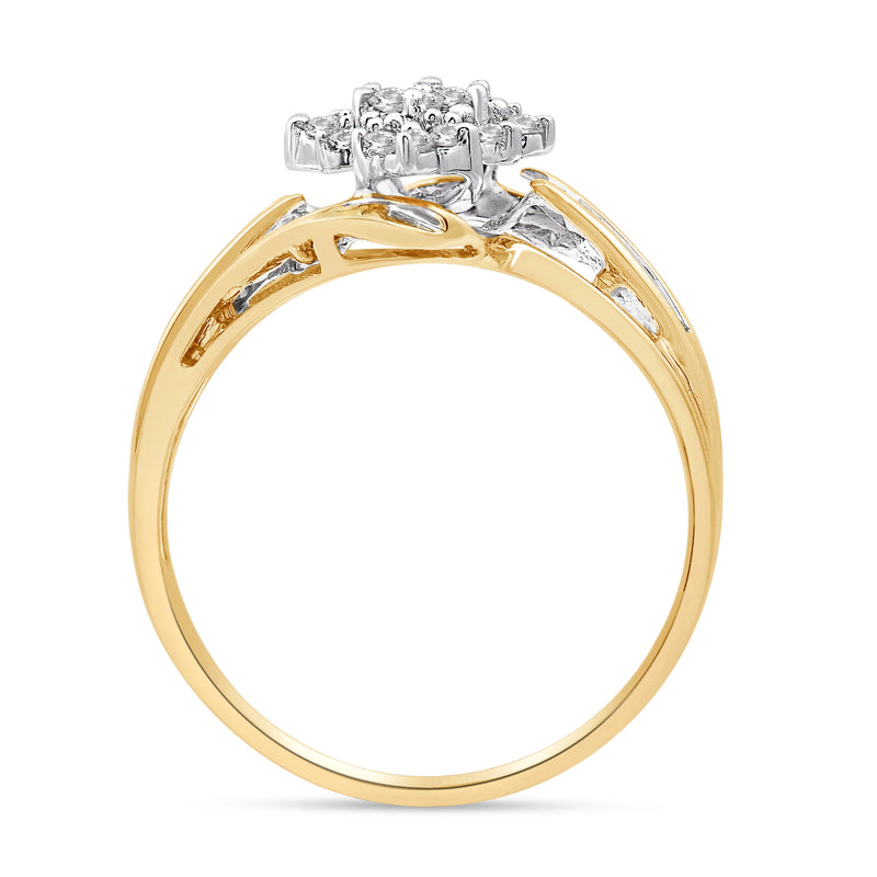 Jewelili Cluster Ring with Diamonds in 10K Yellow Gold 1/2 CTTW View 8