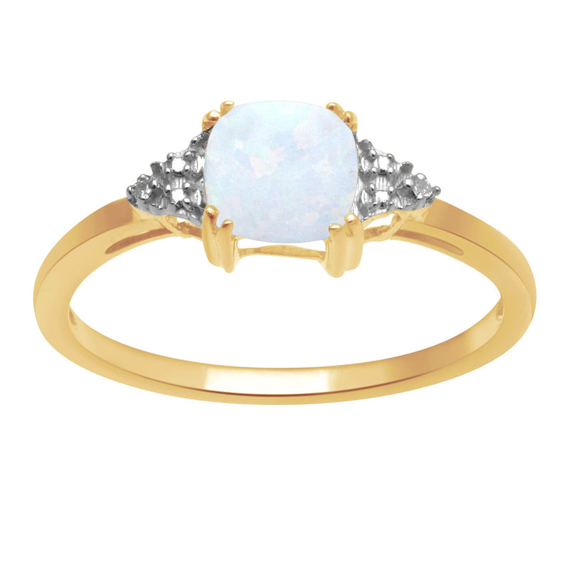 Jewelili Ring with Created Opal and White Diamonds in 10K Yellow Gold View 1