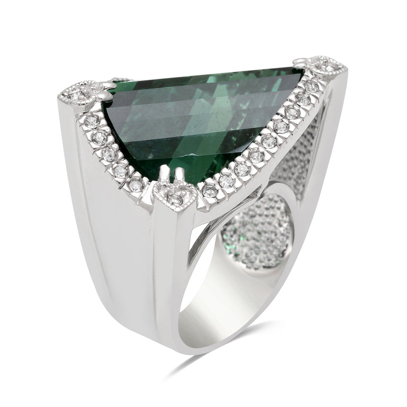 Jewelili Ring with Green Quartz and Clear Crystal in Sterling Silver View 2