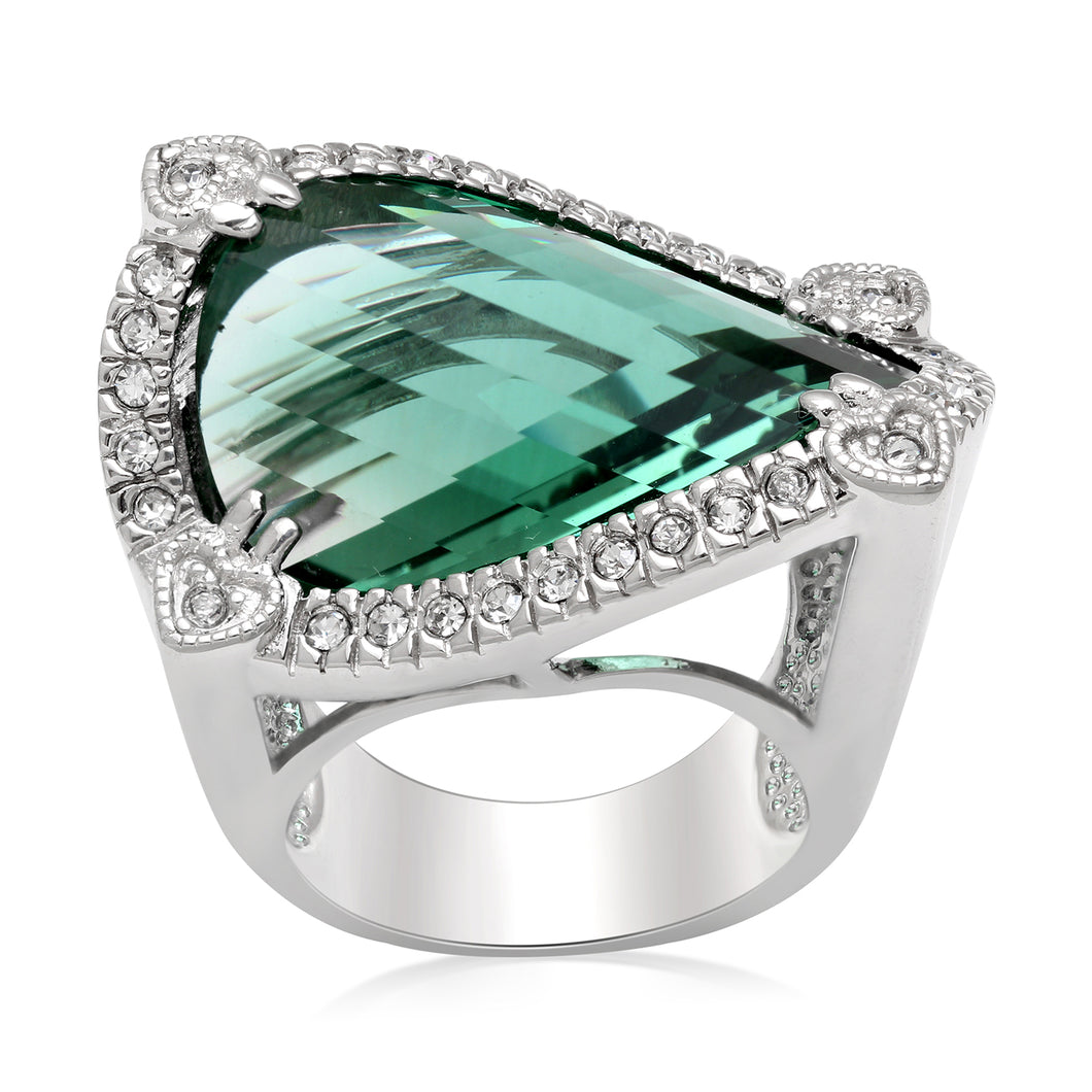 Jewelili Ring with Green Quartz and Clear Crystal in Sterling Silver View 1